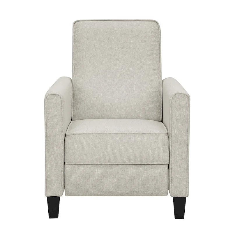Fauteuil inclinable traditionnel beige/gris/bleu à dossier poussoir avec passepoil – 1 personne