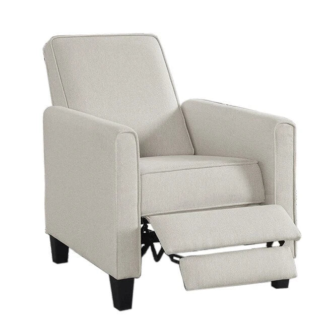 Fauteuil inclinable traditionnel beige/gris/bleu à dossier poussoir avec passepoil – 1 personne