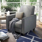 Fauteuil inclinable traditionnel beige/gris/bleu à dossier poussoir avec passepoil – 1 personne