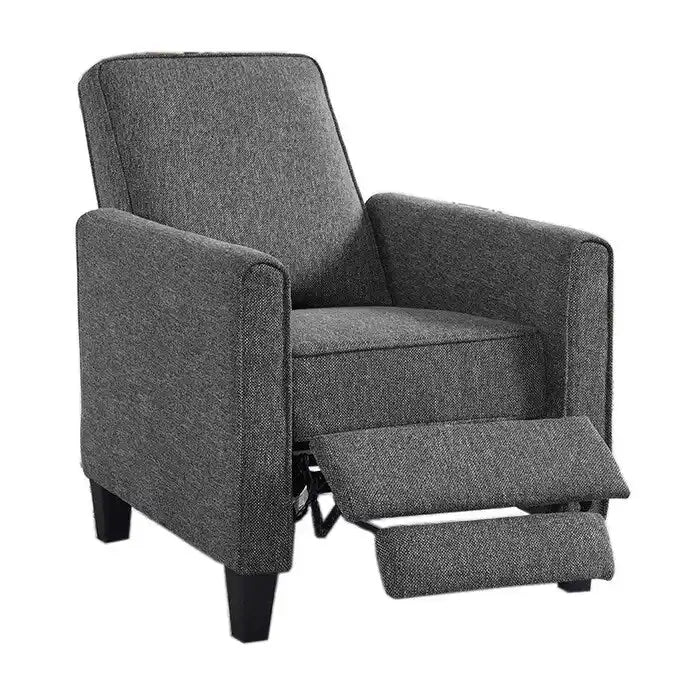 Fauteuil inclinable traditionnel beige/gris/bleu à dossier poussoir avec passepoil – 1 personne