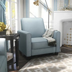 Fauteuil inclinable traditionnel beige/gris/bleu à dossier poussoir avec passepoil – 1 personne