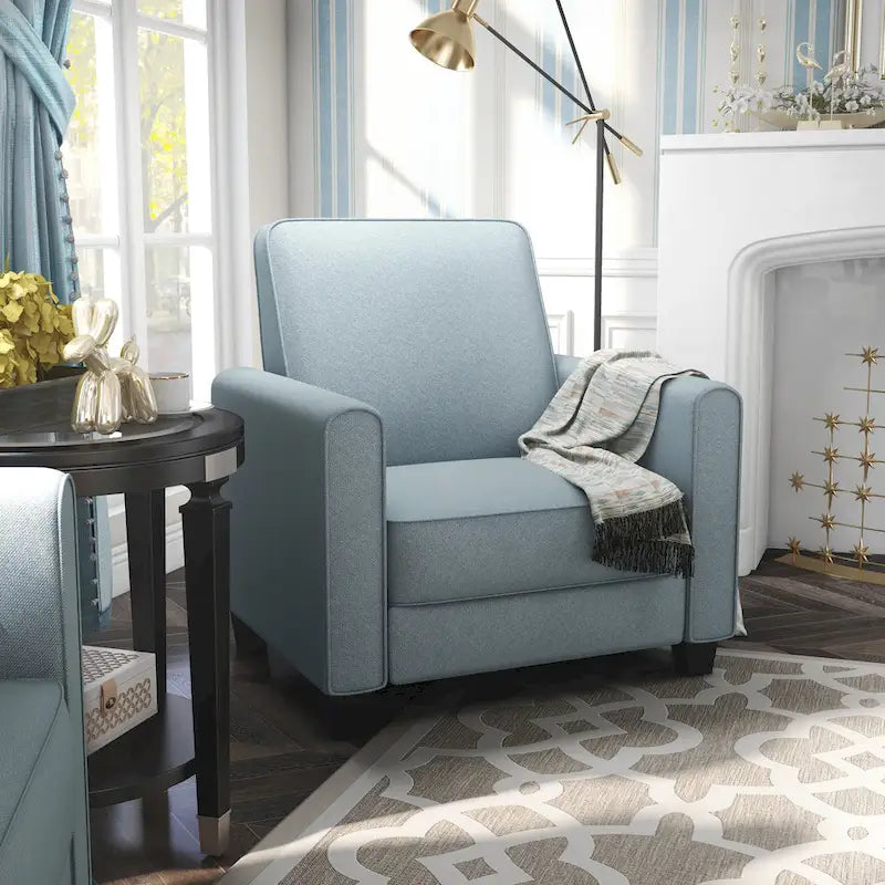 Fauteuil inclinable traditionnel beige/gris/bleu à dossier poussoir avec passepoil – 1 personne