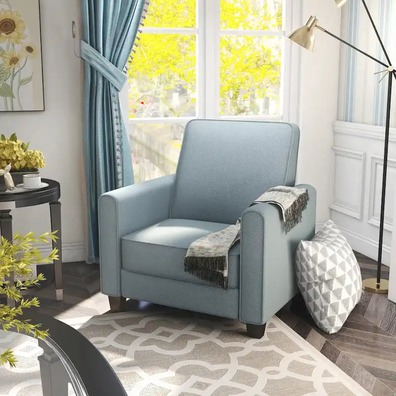 Fauteuil inclinable traditionnel beige/gris/bleu à dossier poussoir avec passepoil – 1 personne