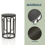 Table d'appoint ronde en marbre noir avec base en fer