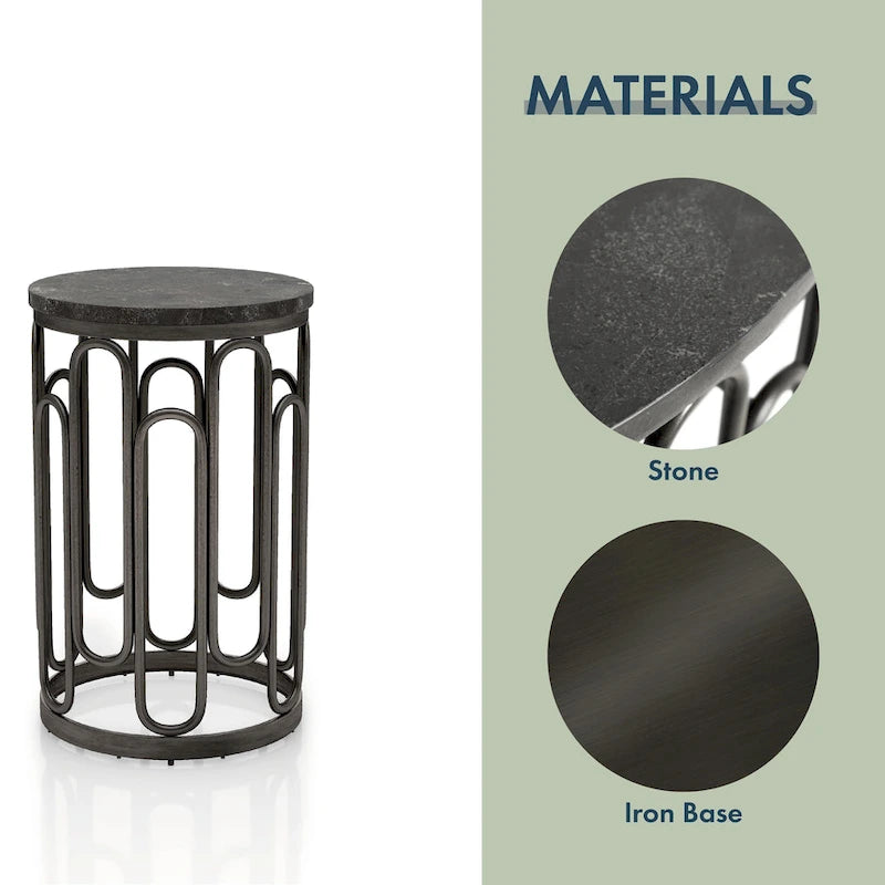 Table d'appoint ronde en marbre noir avec base en fer