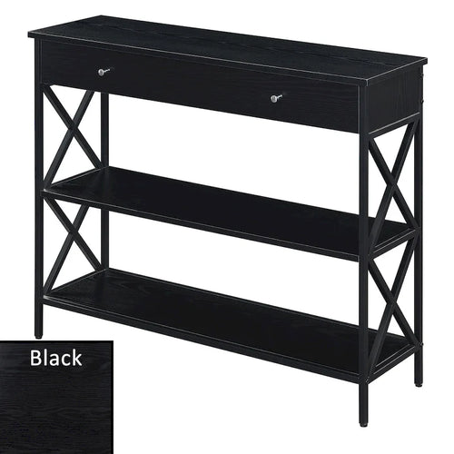 Console noire / bois flotté / gris patiné avec 1 tiroir et 2 étagères