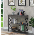 Console noire / bois flotté / gris patiné avec 1 tiroir et 2 étagères