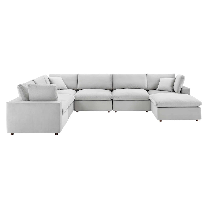 Canapé sectionnel en velours 7 places – Style moderne, 7 places | Gris clair / Cognac / Bleu marine / Rose poudré / Blanc / Gris / Vert