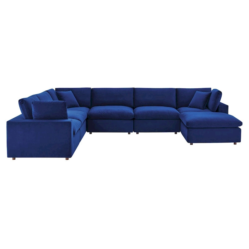 Canapé sectionnel en velours 7 places – Style moderne, 7 places | Gris clair / Cognac / Bleu marine / Rose poudré / Blanc / Gris / Vert