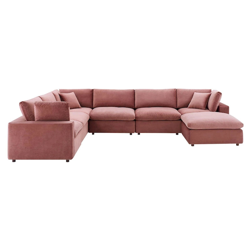 Canapé sectionnel en velours 7 places – Style moderne, 7 places | Gris clair / Cognac / Bleu marine / Rose poudré / Blanc / Gris / Vert