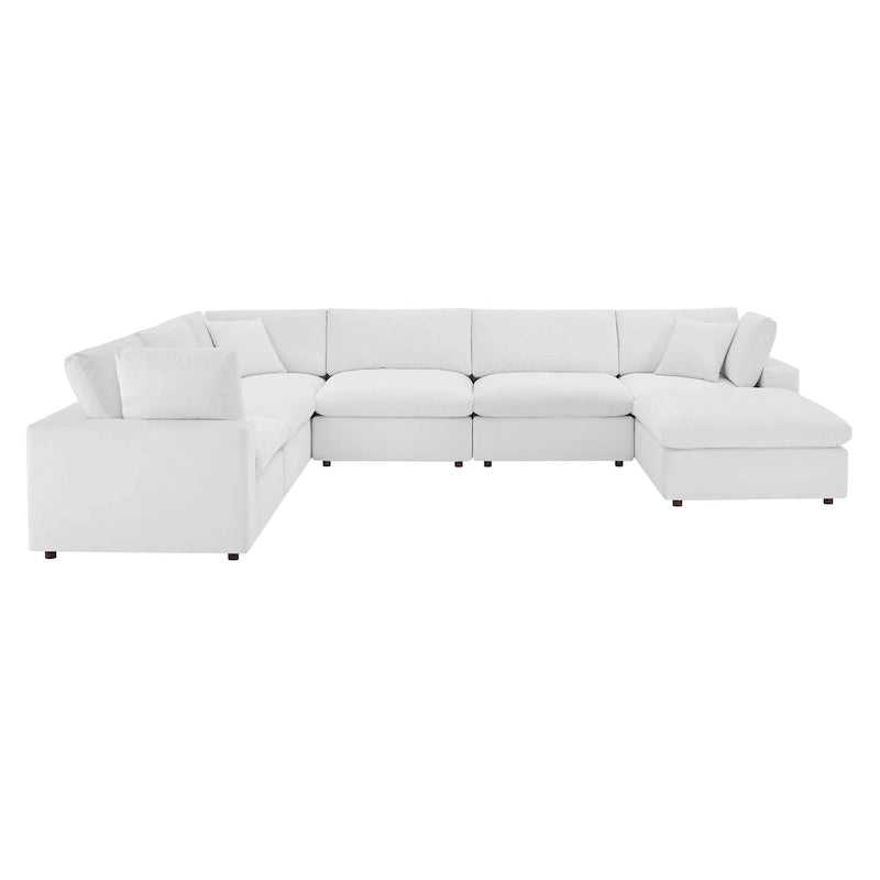 Canapé sectionnel en velours 7 places – Style moderne, 7 places | Gris clair / Cognac / Bleu marine / Rose poudré / Blanc / Gris / Vert
