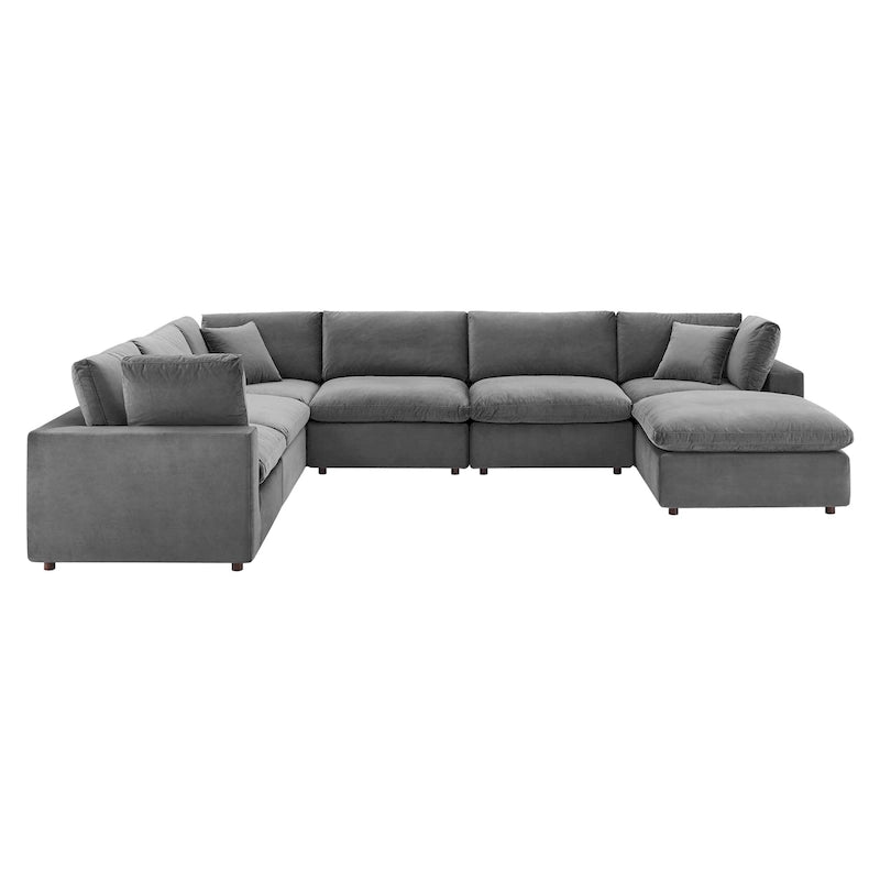 Canapé sectionnel en velours 7 places – Style moderne, 7 places | Gris clair / Cognac / Bleu marine / Rose poudré / Blanc / Gris / Vert