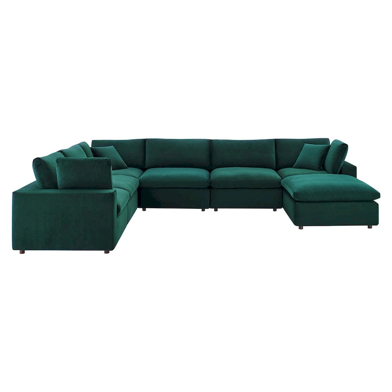 Canapé sectionnel en velours 7 places – Style moderne, 7 places | Gris clair / Cognac / Bleu marine / Rose poudré / Blanc / Gris / Vert