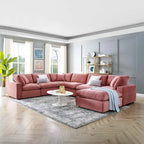 Canapé sectionnel en velours 7 places – Style moderne, 7 places | Gris clair / Cognac / Bleu marine / Rose poudré / Blanc / Gris / Vert