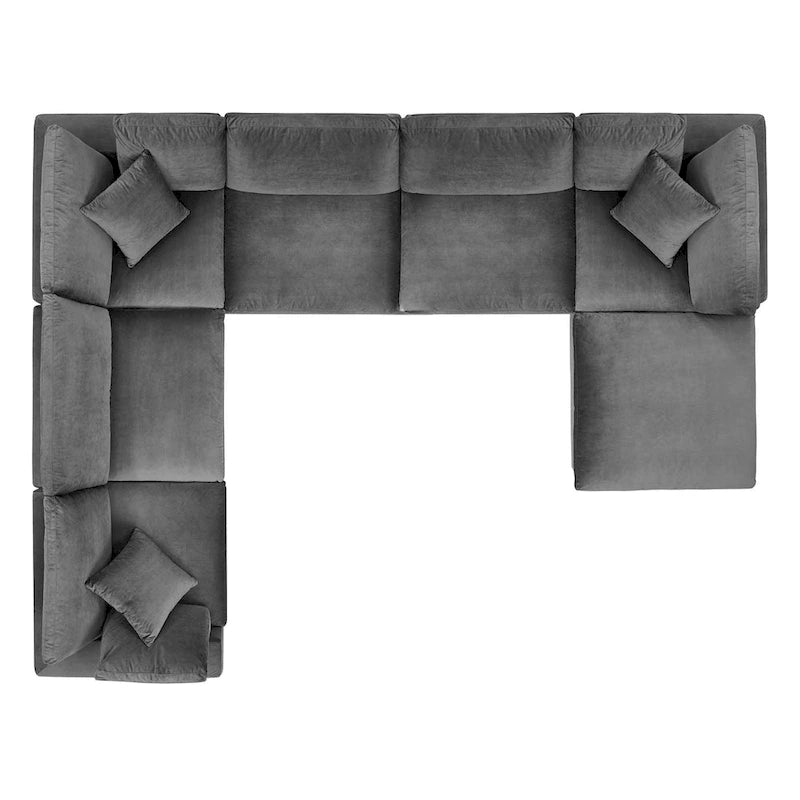 Canapé sectionnel en velours 7 places – Style moderne, 7 places | Gris clair / Cognac / Bleu marine / Rose poudré / Blanc / Gris / Vert