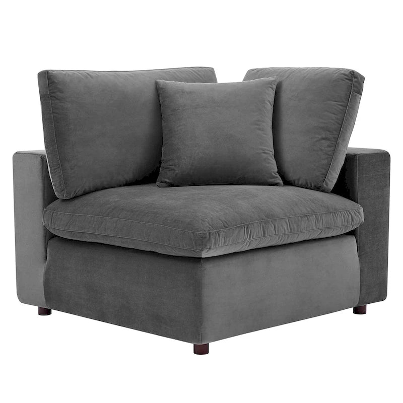 Canapé sectionnel en velours 7 places – Style moderne, 7 places | Gris clair / Cognac / Bleu marine / Rose poudré / Blanc / Gris / Vert