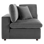 Canapé sectionnel en velours 7 places – Style moderne, 7 places | Gris clair / Cognac / Bleu marine / Rose poudré / Blanc / Gris / Vert