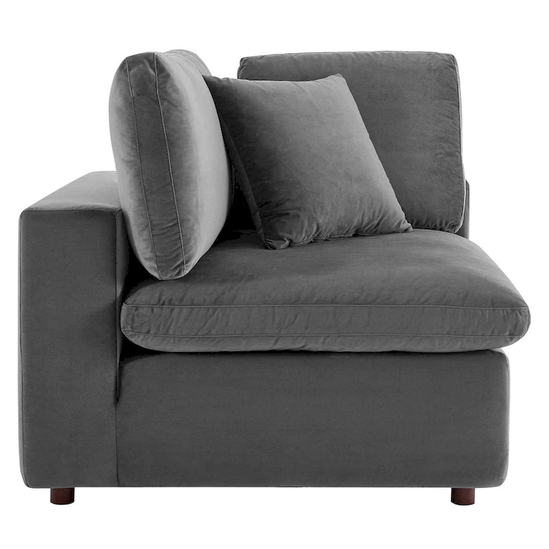 Canapé sectionnel en velours 7 places – Style moderne, 7 places | Gris clair / Cognac / Bleu marine / Rose poudré / Blanc / Gris / Vert