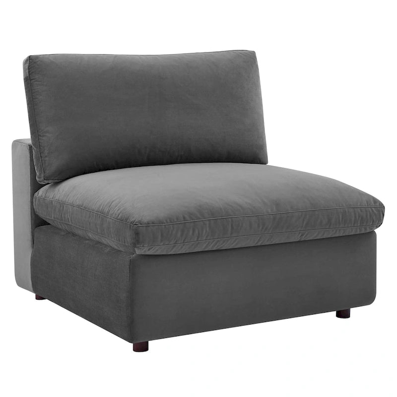Canapé sectionnel en velours 7 places – Style moderne, 7 places | Gris clair / Cognac / Bleu marine / Rose poudré / Blanc / Gris / Vert