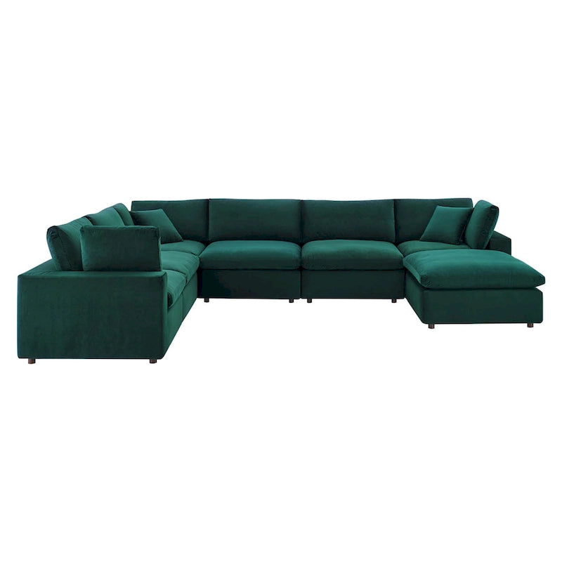 Canapé sectionnel en velours 7 places – Style moderne, 7 places | Gris clair / Cognac / Bleu marine / Rose poudré / Blanc / Gris / Vert