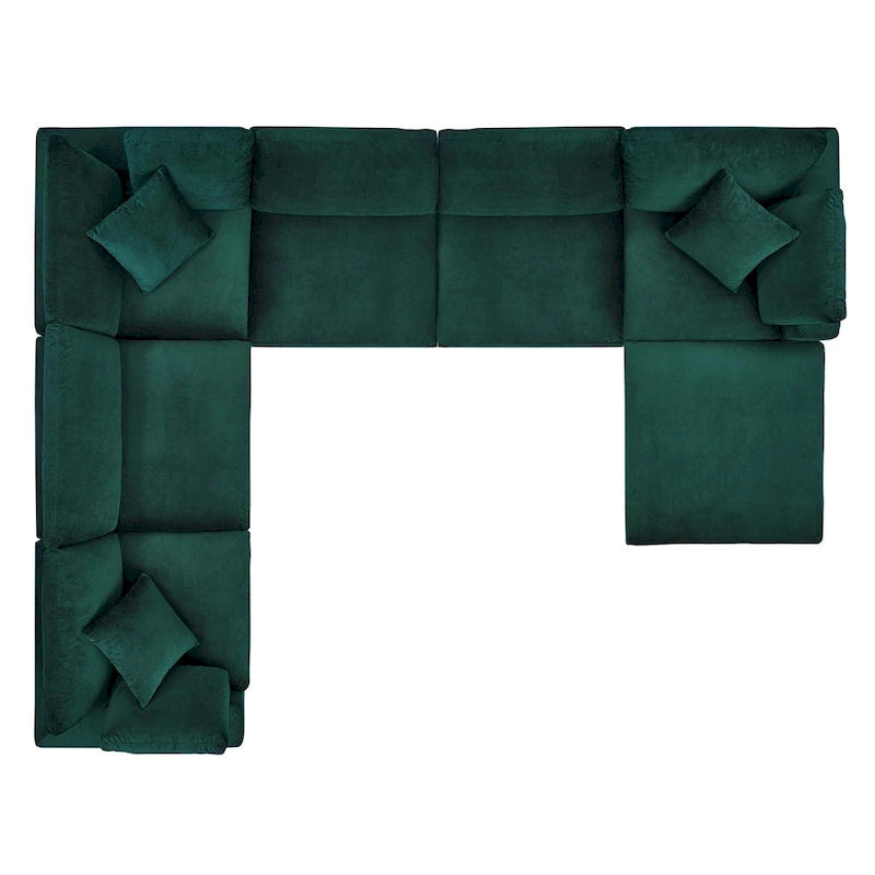 Canapé sectionnel en velours 7 places – Style moderne, 7 places | Gris clair / Cognac / Bleu marine / Rose poudré / Blanc / Gris / Vert