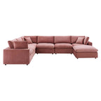 Canapé sectionnel en velours 7 places – Style moderne, 7 places | Gris clair / Cognac / Bleu marine / Rose poudré / Blanc / Gris / Vert