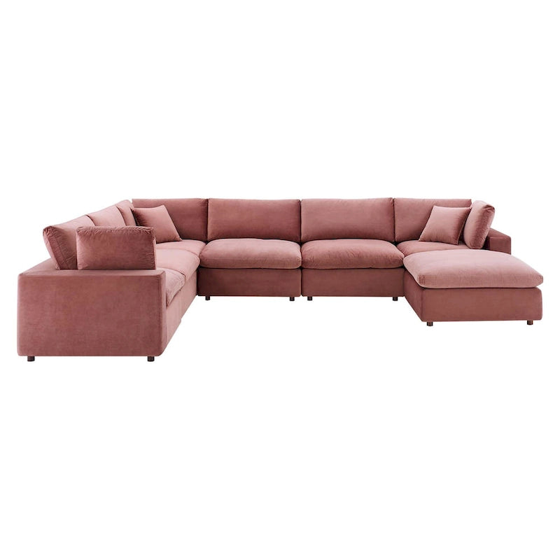 Canapé sectionnel en velours 7 places – Style moderne, 7 places | Gris clair / Cognac / Bleu marine / Rose poudré / Blanc / Gris / Vert