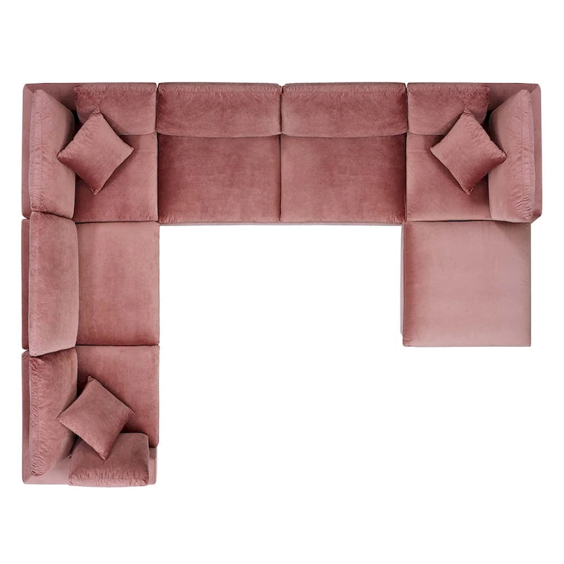 Canapé sectionnel en velours 7 places – Style moderne, 7 places | Gris clair / Cognac / Bleu marine / Rose poudré / Blanc / Gris / Vert