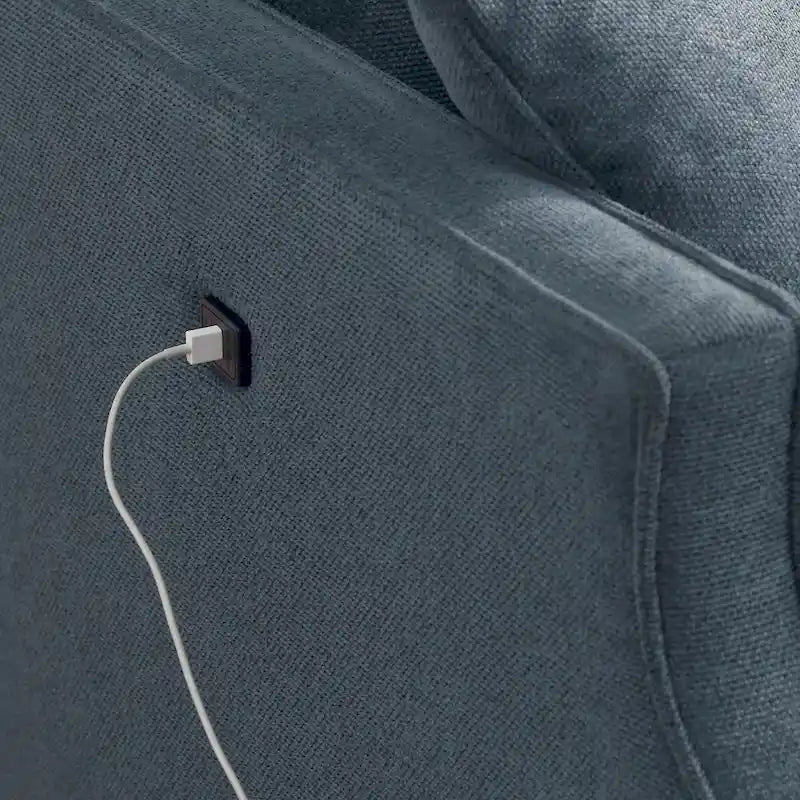 Causeuse/canapé 2 places bleu/vert/gris avec ports USB