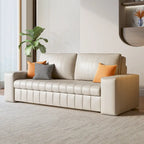Canapé-lit 2 places en tissu gris clair / orange / noir avec rangement, 119 cm / 150 cm