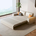 Canapé-lit 2 places en tissu gris clair / orange / noir avec rangement, 119 cm / 150 cm