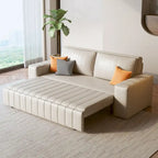 Canapé-lit 2 places en tissu gris clair / orange / noir avec rangement, 119 cm / 150 cm