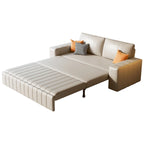Canapé-lit 2 places en tissu gris clair / orange / noir avec rangement, 119 cm / 150 cm