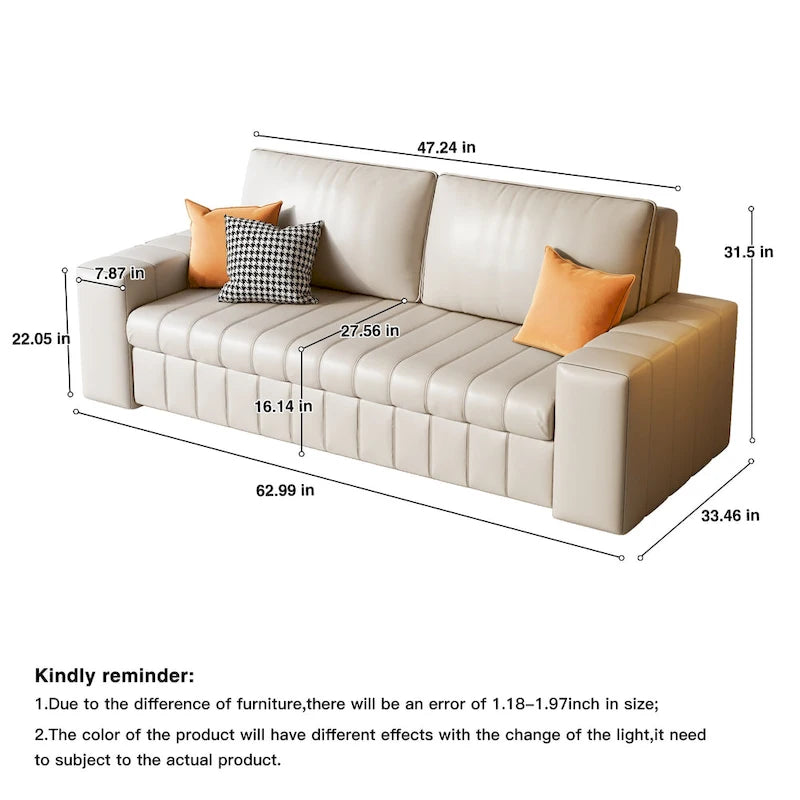 Canapé-lit 2 places en tissu gris clair / orange / noir avec rangement, 119 cm / 150 cm