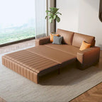 Canapé-lit 2 places en tissu gris clair / orange / noir avec rangement, 119 cm / 150 cm