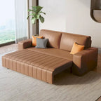 Canapé-lit 2 places en tissu gris clair / orange / noir avec rangement, 119 cm / 150 cm