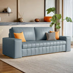 Canapé-lit 2 places en tissu gris clair / orange / noir avec rangement, 119 cm / 150 cm