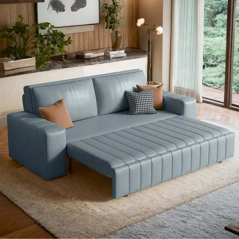 Canapé-lit 2 places en tissu gris clair / orange / noir avec rangement, 119 cm / 150 cm