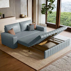Canapé-lit 2 places en tissu gris clair / orange / noir avec rangement, 119 cm / 150 cm