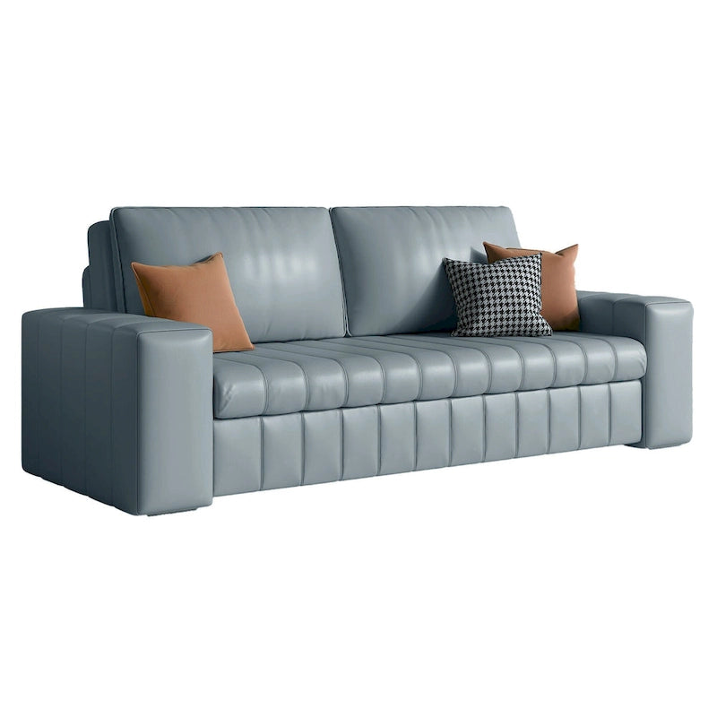 Canapé-lit 2 places en tissu gris clair / orange / noir avec rangement, 119 cm / 150 cm