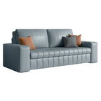 Canapé-lit 2 places en tissu gris clair / orange / noir avec rangement, 119 cm / 150 cm