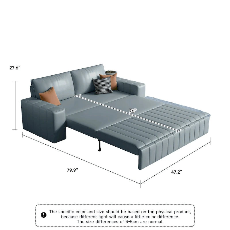 Canapé-lit 2 places en tissu gris clair / orange / noir avec rangement, 119 cm / 150 cm