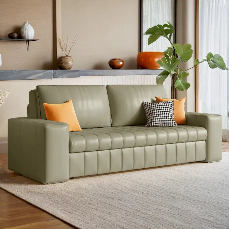 Canapé-lit 2 places en tissu gris clair / orange / noir avec rangement, 119 cm / 150 cm
