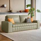 Canapé-lit 2 places en tissu gris clair / orange / noir avec rangement, 119 cm / 150 cm