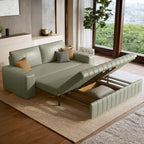 Canapé-lit 2 places en tissu gris clair / orange / noir avec rangement, 119 cm / 150 cm