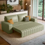 Canapé-lit 2 places en tissu gris clair / orange / noir avec rangement, 119 cm / 150 cm