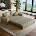 Canapé-lit 2 places en tissu gris clair / orange / noir avec rangement, 119 cm / 150 cm