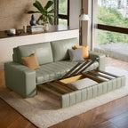 Canapé-lit 2 places en tissu gris clair / orange / noir avec rangement, 119 cm / 150 cm