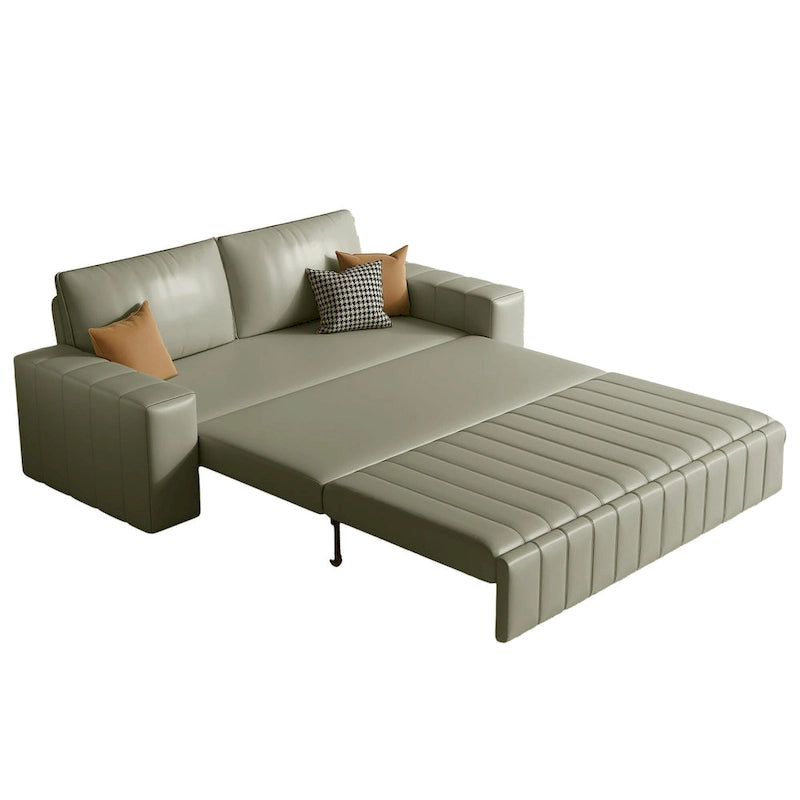Canapé-lit 2 places en tissu gris clair / orange / noir avec rangement, 119 cm / 150 cm