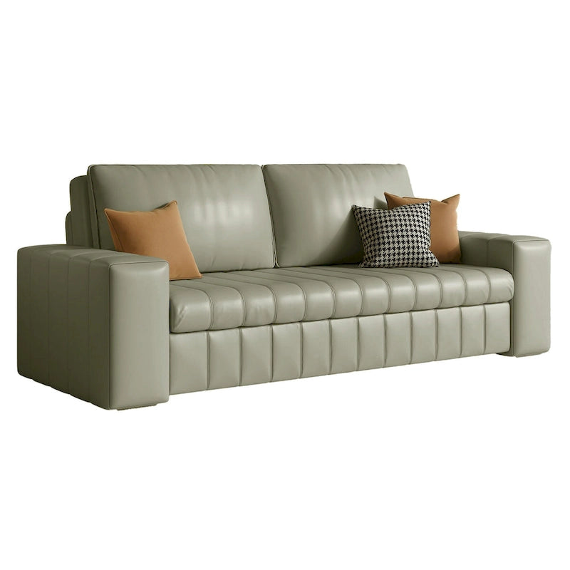 Canapé-lit 2 places en tissu gris clair / orange / noir avec rangement, 119 cm / 150 cm